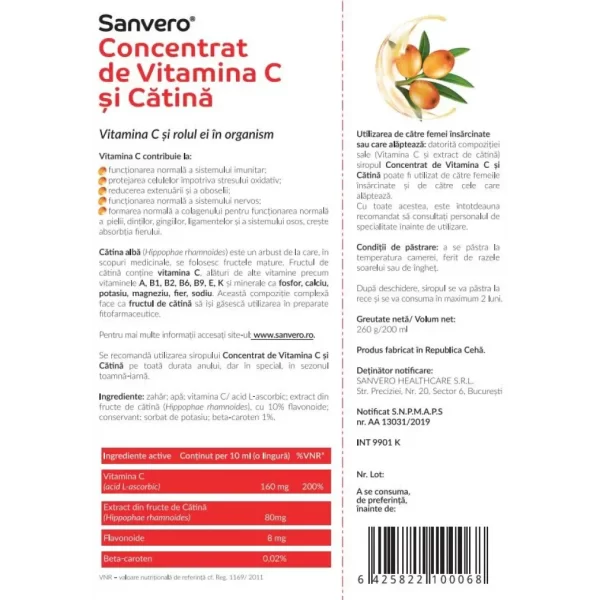Sanvero Concentrat de Vitamina C si Catina x 200ml - Image 2